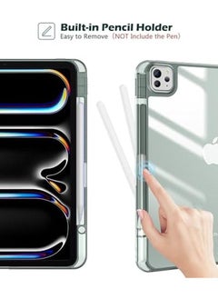 Procases For Ipad Pro 13 Inch Case With Pencil Holder 2024 M4 7Th Gen 2024 Ipad Pro M4 13 Cover Clear Transparent Back Soft Tpu Bumper Ipad M4 13 Smart Folio Auto Sleep Wake Olivegreen  - Image 5