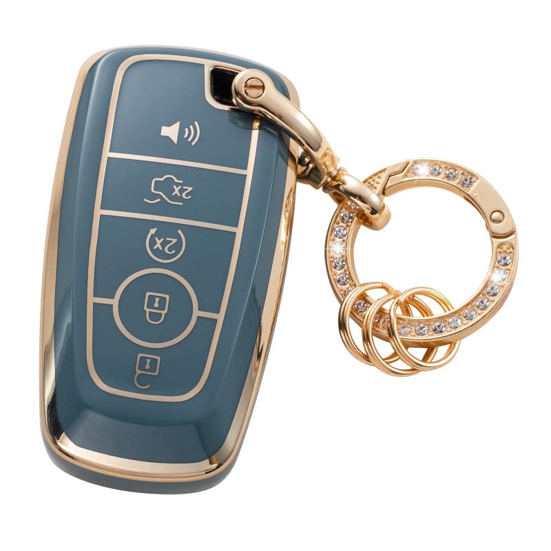 Gematay for Ford Key Fob Cover with Keychain Key Shell Case for Ford Edge Escape Expedition Explorer Fusion Mustang Ranger F150 F250 Smart 3 4 5 Buttons Blue