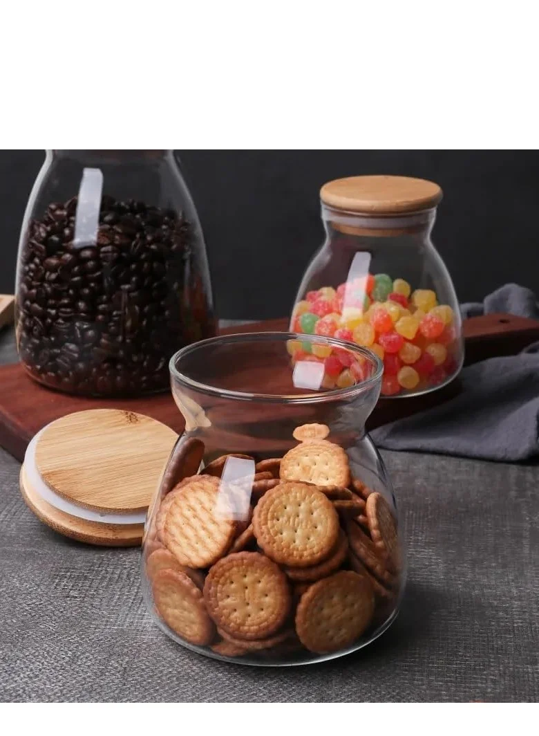 1Chase Borosilicate Glass Storage Jar With Bamboo Lid 600 ML (Pack of 3)