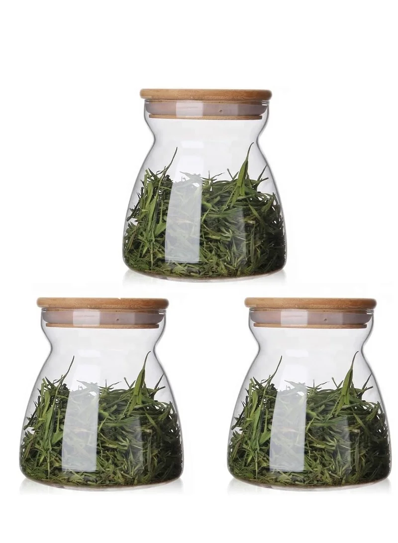 1Chase Borosilicate Glass Storage Jar With Bamboo Lid 600 ML (Pack of 3)