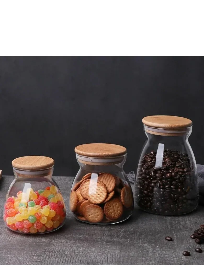 1Chase Borosilicate Glass Storage Jar With Bamboo Lid 600 ML (Pack of 3)