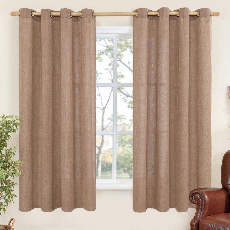 YoungsTex 63 Inch Length Mocha Brown Linen Curtains for Living Room Window, Light Filtering Drapes with Grommet Semi Sheer Rustic for Bedroom, 2 Panels, 52 X 63 Inch - Image 1