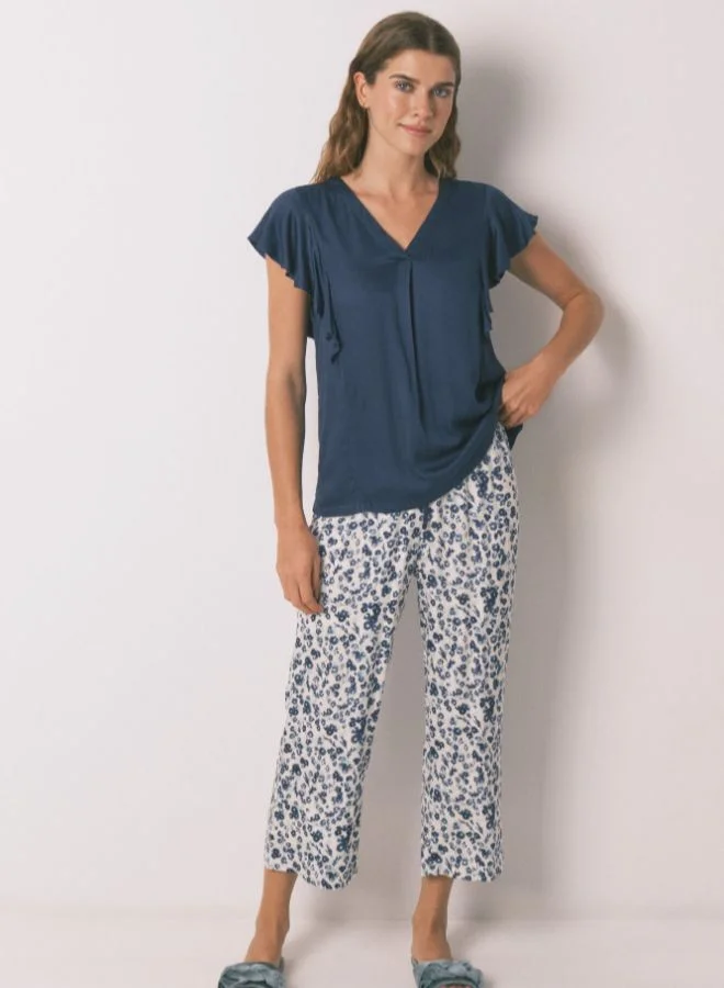 women'secret Blue Floral Viscose Capri Pyjamas