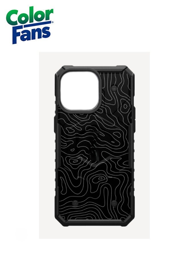 Color Fans PATHFINDER iPhone 15 Pro Max CASE WITH Magnet - BLACK TOPOGRAPHY