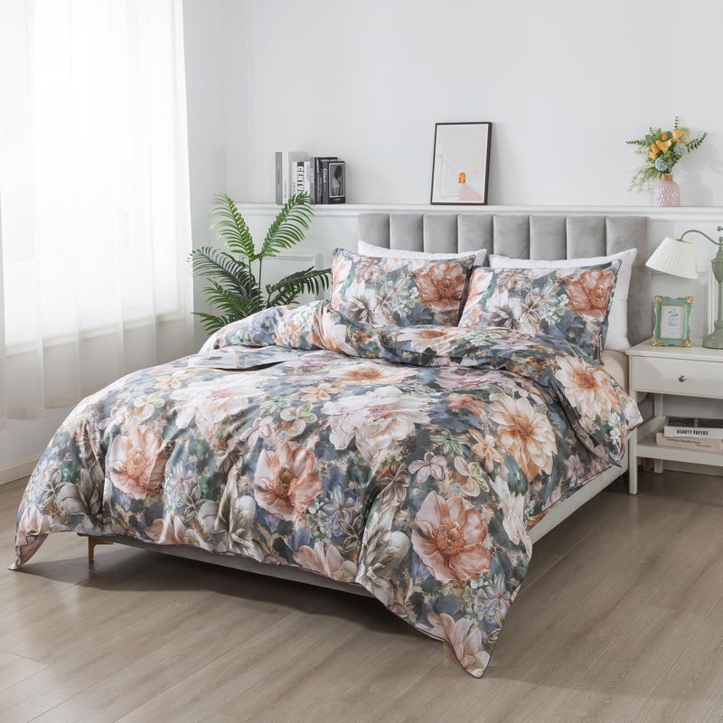Softta Vintage Luxury Colorful Floral Bedding Set Queen Size 3Pcs Duvet Cover Set Boho Farmhouse Bright Exquisite Flower 100% Tencel Cotton Fabric 1 Duvet Cover + 2 Pillowcases/Shams - Image 2