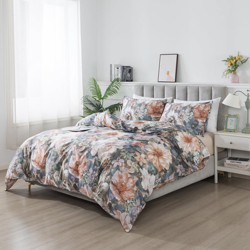 Softta Vintage Luxury Colorful Floral Bedding Set Queen Size 3Pcs Duvet Cover Set Boho Farmhouse Bright Exquisite Flower 100% Tencel Cotton Fabric 1 Duvet Cover + 2 Pillowcases/Shams - Image 1