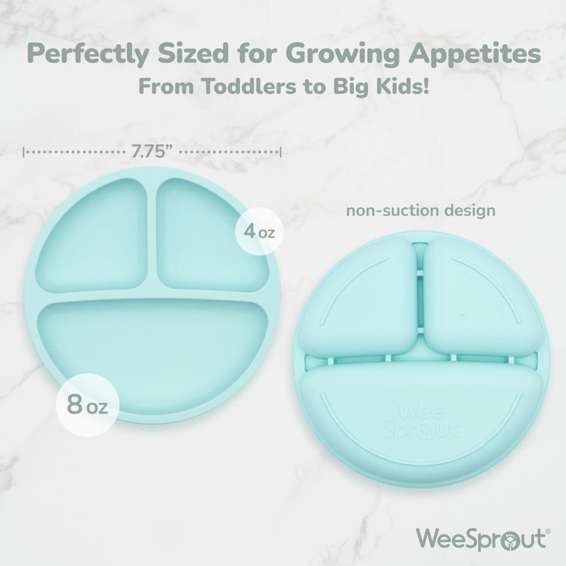 WeeSprout أطباق وي سبراوت السيليكون للأطفال والرضع (3 عبوات) 100% أطباق آمنة للطعام للتغذية الذاتية، تصميم مقسم وحواف مرتفعة للناقدين في الطعام، آمنة في غسالة الصحون والميكروويف، مستلزمات الفطام - Image 2
