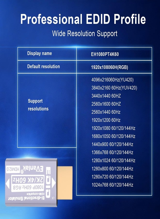 EVanlak HDMI Passthrough EDID Emulator Adapter - Virtual Monitor Headless Ghost Display, 1080P to 4K at 60Hz, Bi-Directional Auto-Detection, 1 Pack - Image 4
