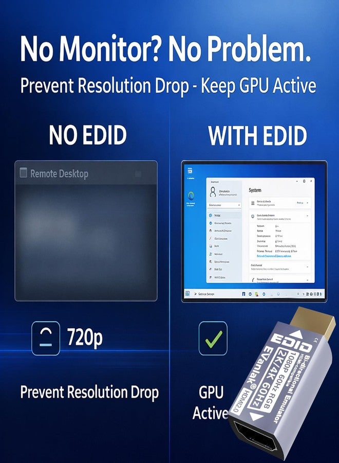 EVanlak HDMI Passthrough EDID Emulator Adapter - Virtual Monitor Headless Ghost Display, 1080P to 4K at 60Hz, Bi-Directional Auto-Detection, 1 Pack - Image 2