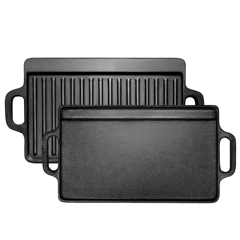 MGKKT 1Piece 13 Inch Cast Iron Griddle Plate  Reversible PreSeasoned Cast Iron Grill Pan for Gas Stovetop  PreCoated With Oil  Double Sided Used on Open Fire  in Oven 
