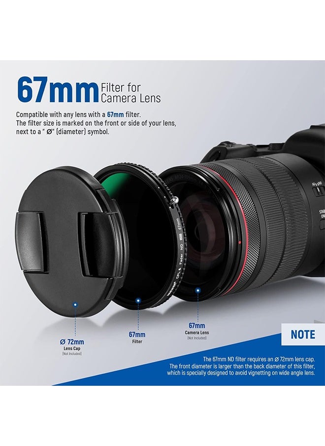 Neewer - NEEWER 2 in 1 67mm Variable ND Filter ND2–ND32u0026CPL Filter(Circular Polarizer Filter) No X Cross/30 Layer Nano Coated/HD Optical Glass/Ultra Slim Aluminum Alloy Frame/Water Repellent/Scratch Resi - Image 1