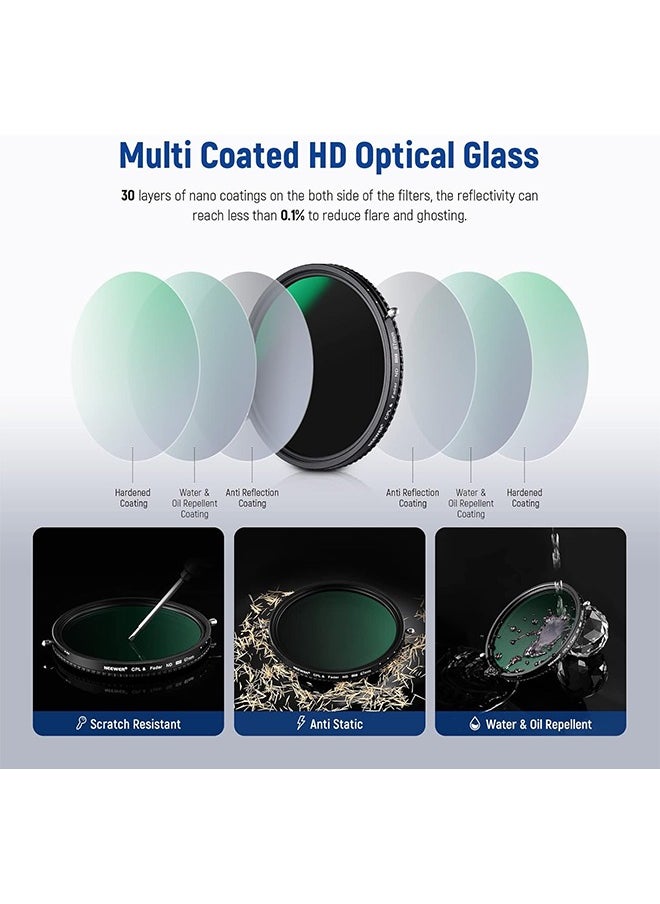 Neewer - NEEWER 2 in 1 67mm Variable ND Filter ND2–ND32u0026CPL Filter(Circular Polarizer Filter) No X Cross/30 Layer Nano Coated/HD Optical Glass/Ultra Slim Aluminum Alloy Frame/Water Repellent/Scratch Resi - Image 1