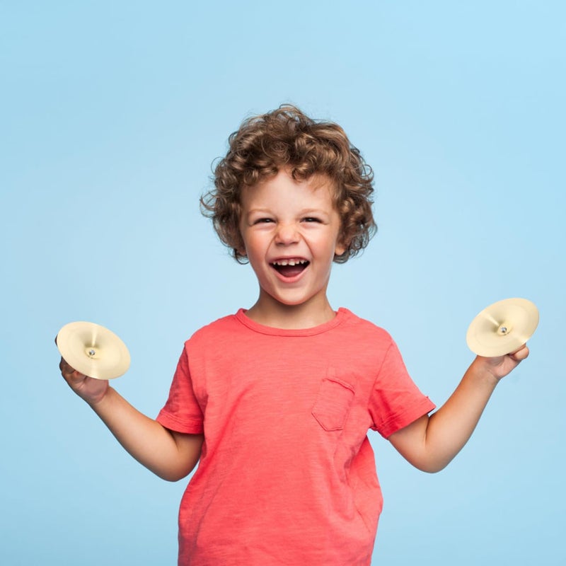 Vaguelly Finger Cymbals with Wooden Handles, 1 Pair Copper Band Cymbals, 9cm/3.5in Mini Marching Cymbals, Hand Cymbal Belly Dance, Orff Music Instrument for Child & Adult - Image 2