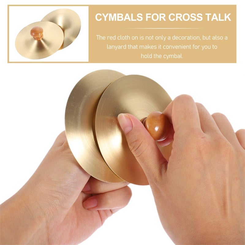 Vaguelly Finger Cymbals with Wooden Handles, 1 Pair Copper Band Cymbals, 9cm/3.5in Mini Marching Cymbals, Hand Cymbal Belly Dance, Orff Music Instrument for Child & Adult - Image 5