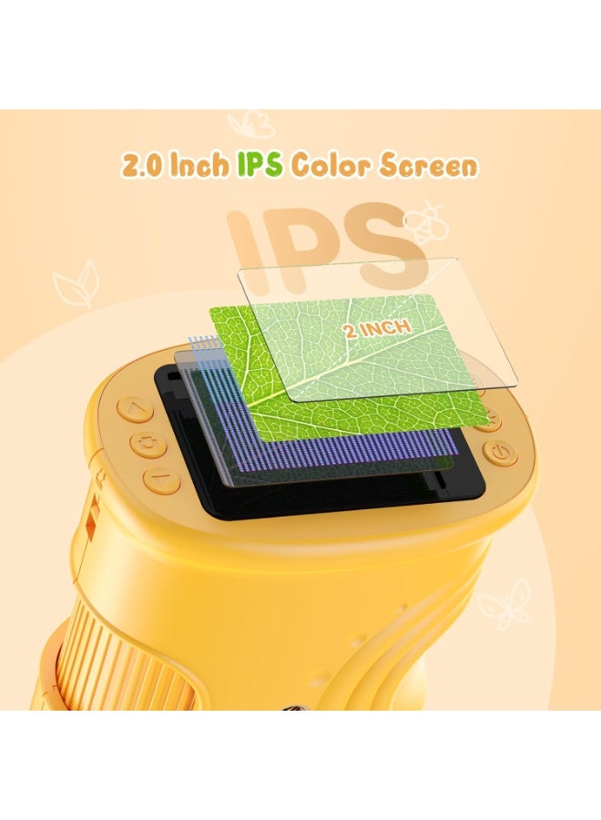 1000 x Portable Children's Microscope Magnifying Glass: Digital Microscope for 2.0 Inch IPS & 8 LED Light – Gift for Girls 4-12 Years, Boy, Girl, Mini Magnifying Glass – Kids Toy - Image 4