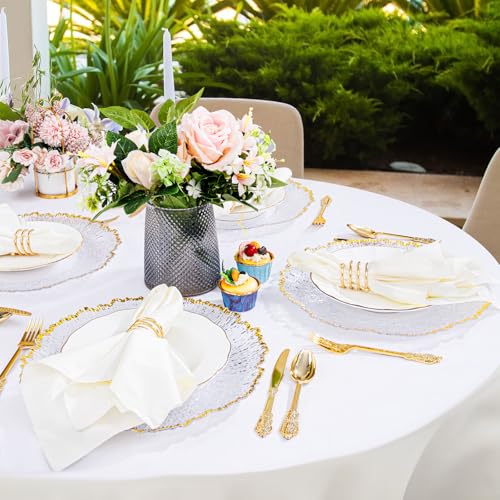ejonirinjonir 20pcs Clear and Gold Charger Plates Bulk 13inch Plastic Chargers for Dinner Plate Disposable Charger Plates Table Chargers for Wedding,Afternoon Tea,Spring,Mother's Day,Valentine's Day,Easter,Business - Image 3