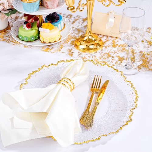 ejonirinjonir 20pcs Clear and Gold Charger Plates Bulk 13inch Plastic Chargers for Dinner Plate Disposable Charger Plates Table Chargers for Wedding,Afternoon Tea,Spring,Mother's Day,Valentine's Day,Easter,Business - Image 5