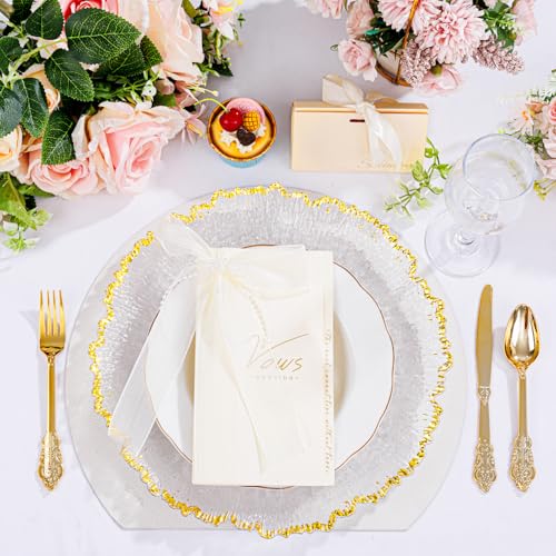 ejonirinjonir 20pcs Clear and Gold Charger Plates Bulk 13inch Plastic Chargers for Dinner Plate Disposable Charger Plates Table Chargers for Wedding,Afternoon Tea,Spring,Mother's Day,Valentine's Day,Easter,Business - Image 2