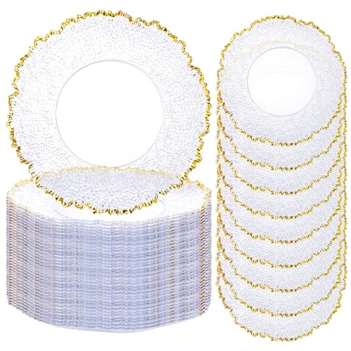 ejonirinjonir 20pcs Clear and Gold Charger Plates Bulk 13inch Plastic Chargers for Dinner Plate Disposable Charger Plates Table Chargers for Wedding,Afternoon Tea,Spring,Mother's Day,Valentine's Day,Easter,Business - Image 1