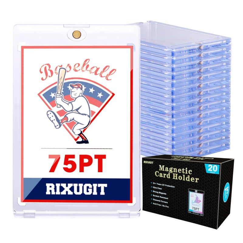 RIXUGIT 20-Pack One Touch Magnetic Card-Holder - 75pt Card Magnetic Case, Magnet Card Holder for Baseball, Football, Basketball, Hockey, Gaming Sports Cards, Trading Cards Collectibles Safe Storage - Image 1