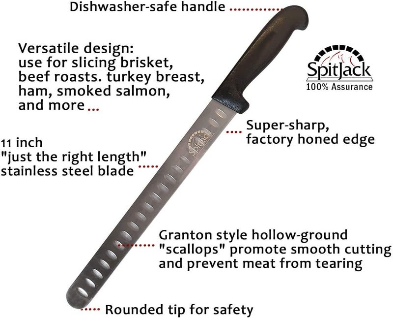 SPITJACK BBQ Smoked Brisket Knife for Meat Carving and Slicing - SS, Granton Edge, 11 Inch Blade - Image 3