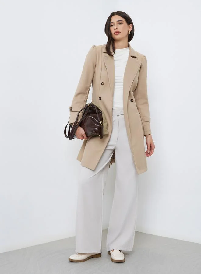 Styli Regular Fit Longline Double Breasted Belted Coat