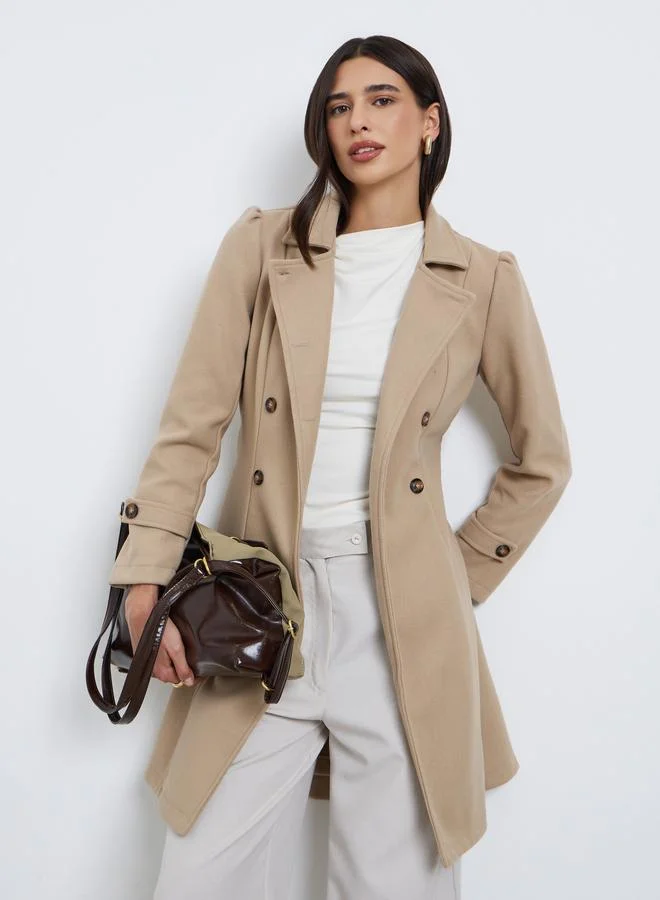 Styli Regular Fit Longline Double Breasted Belted Coat