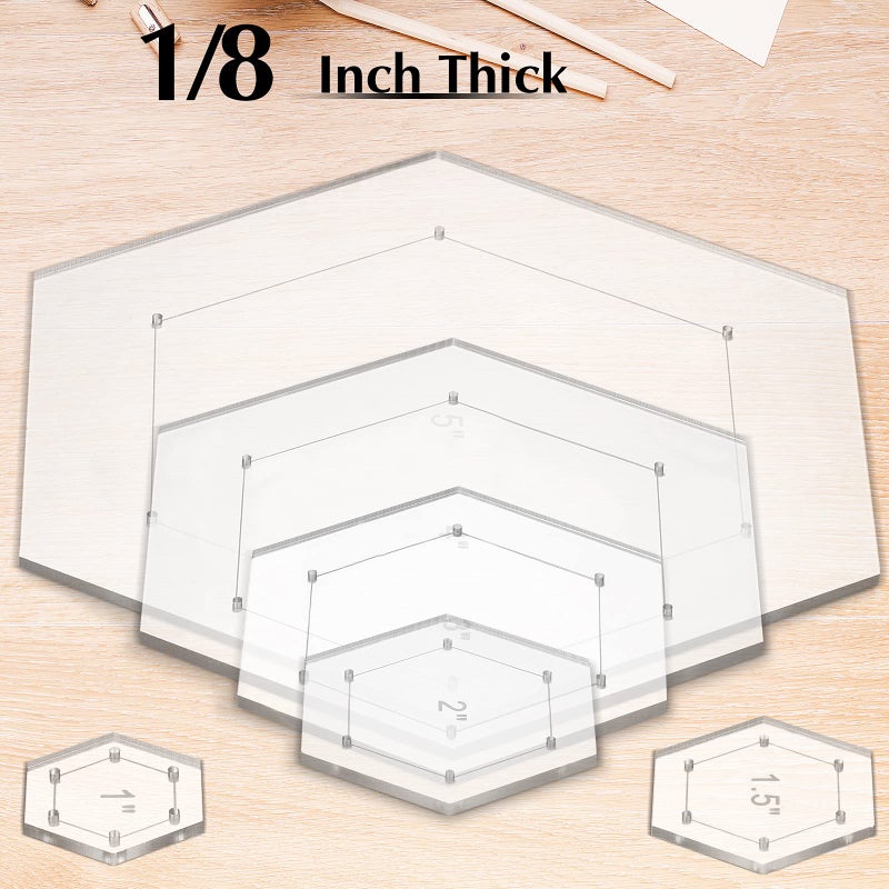 Weewooday 6 Pieces Hexagon Quilting Templates 1 Inch, 1.5 Inch, 2 Inch, 3 Inch, 4 Inch, 5 Inch with 1/4 Inch Seam Allowance, Acrylic Quilting Templates for DIY Sewing Crafts - Image 3