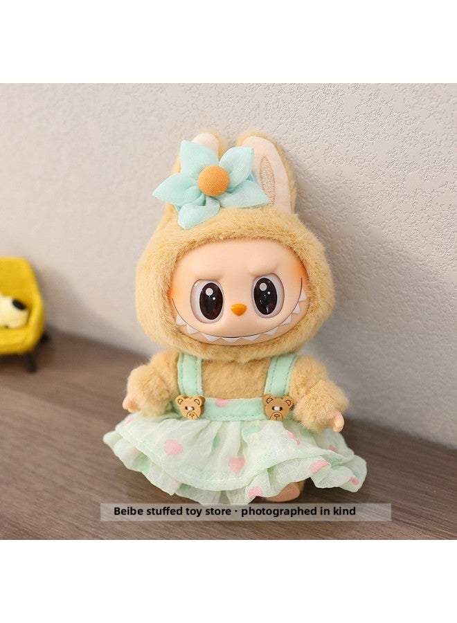 The First And Second Generation Of Macaron Labubu Doll Clothes Plush Vinyl Face Doll Pendant Cloth Sitting Party Series-Specifications:15cm Party Clothes-Color:Green Bear Dress (excluding Baby)  - Image 1