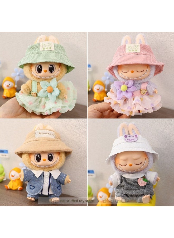 The First And Second Generation Of Macaron Labubu Doll Clothes Plush Vinyl Face Doll Pendant Cloth Sitting Party Series-Specifications:15cm Party Clothes-Color:Green Bear Dress (excluding Baby)  - Image 2