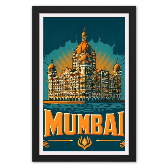 RITWIKAS MODERN WALL ART OF MUMBAI ARCHITECTURE CITY CULTURAL HISTORICAL AND MOST POPULAR PLACE POSTER FRAMED PAINTING PERFECT FOR HOME DECOR AND GIFT SIZE 95 X 135 INCH SET OF 1
