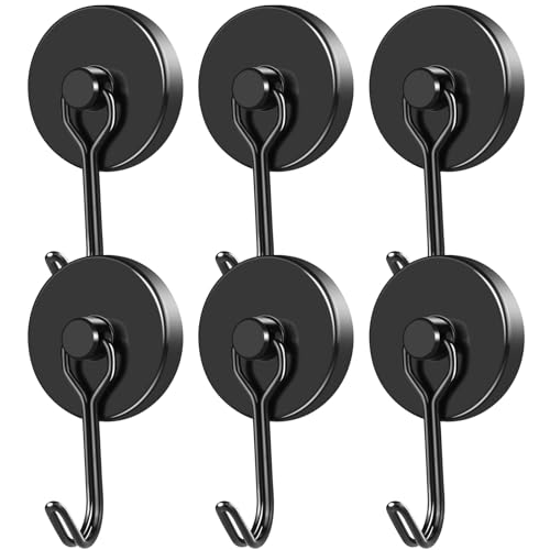 MIKEDE Magnetic Hooks, 110LB Heavy Duty Neodymium Black Magnet Hooks, Strong Swivel Magnetic Hooks Rust Proof for Indoor Outdoor Hangers Hanging, Fridge, Garage, Cruise, 6 Pack - Image 1