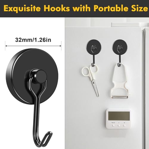 MIKEDE Magnetic Hooks, 110LB Heavy Duty Neodymium Black Magnet Hooks, Strong Swivel Magnetic Hooks Rust Proof for Indoor Outdoor Hangers Hanging, Fridge, Garage, Cruise, 6 Pack - Image 5
