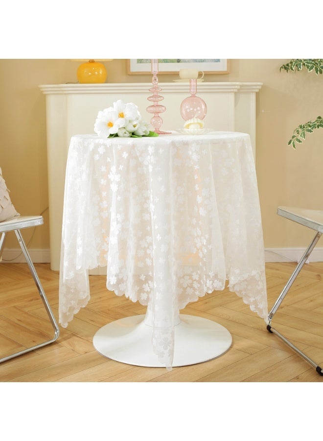 White French Lace Round Table Tablecloth Embroidered Gauze Cover Towel 100x100CM - Image 3