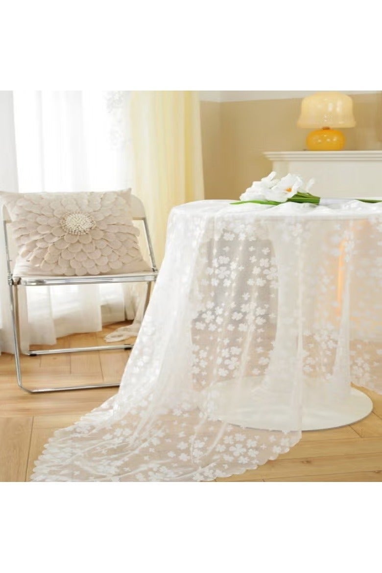 White French Lace Round Table Tablecloth Embroidered Gauze Cover Towel 100x100CM - Image 2