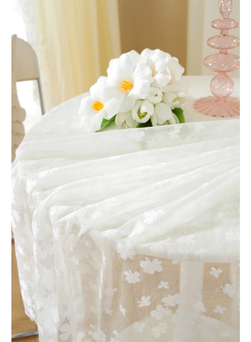 White French Lace Round Table Tablecloth Embroidered Gauze Cover Towel 100x100CM - Image 4