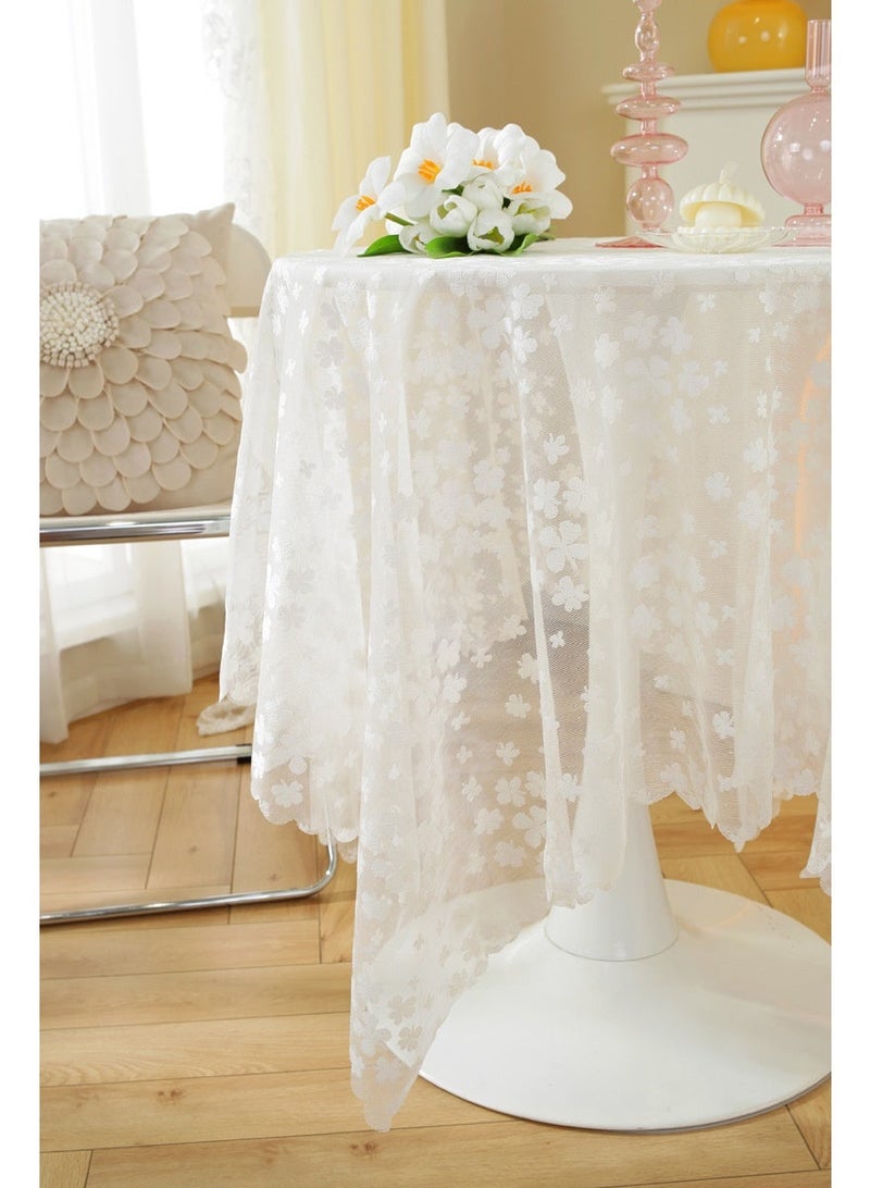 White French Lace Round Table Tablecloth Embroidered Gauze Cover Towel 100x100CM - Image 5