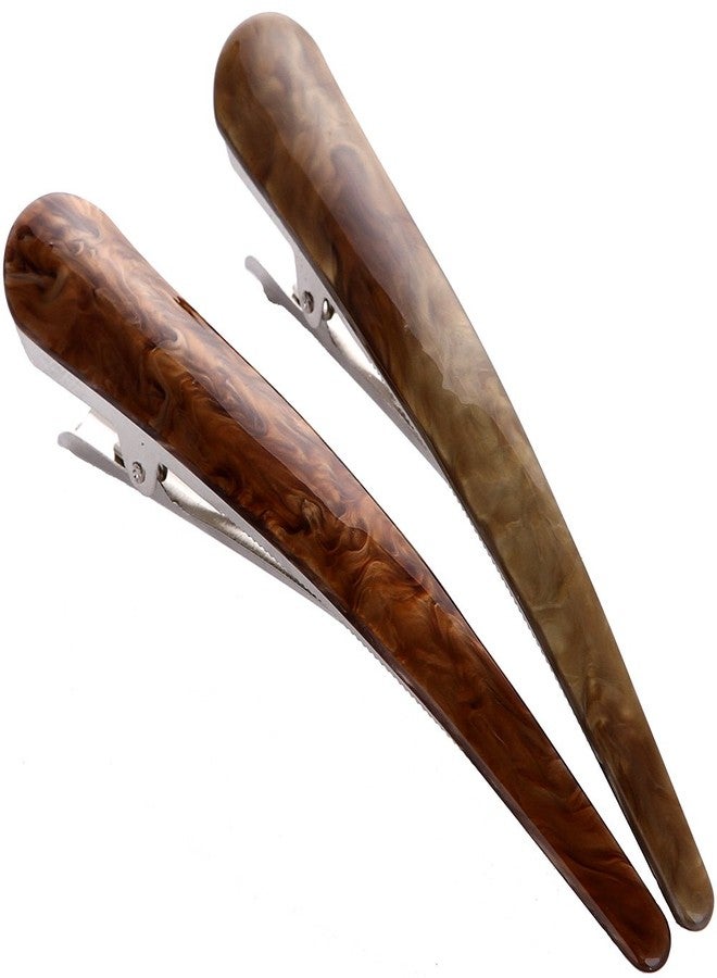 لونيدي قطعتان: مشابك شعر على شكل أسنان بطة، مشابك شعر كلاسيكية، إكسسوارات شعر من جلد التمساح، دبابيس شعر أنيقة للتصفيف - Image 1