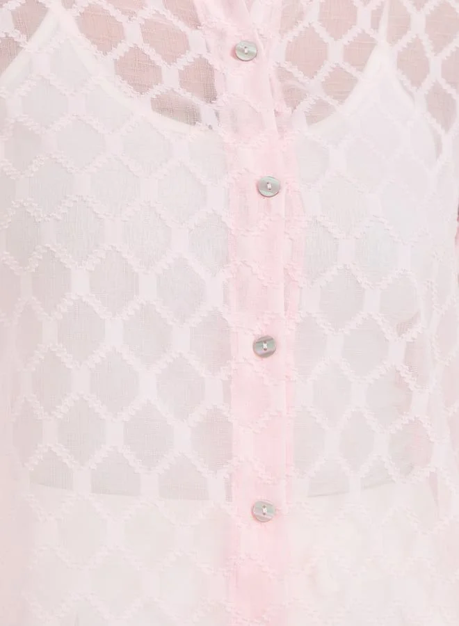 Styli Sheer Jacquard Detail Shirt with Long Sleeves