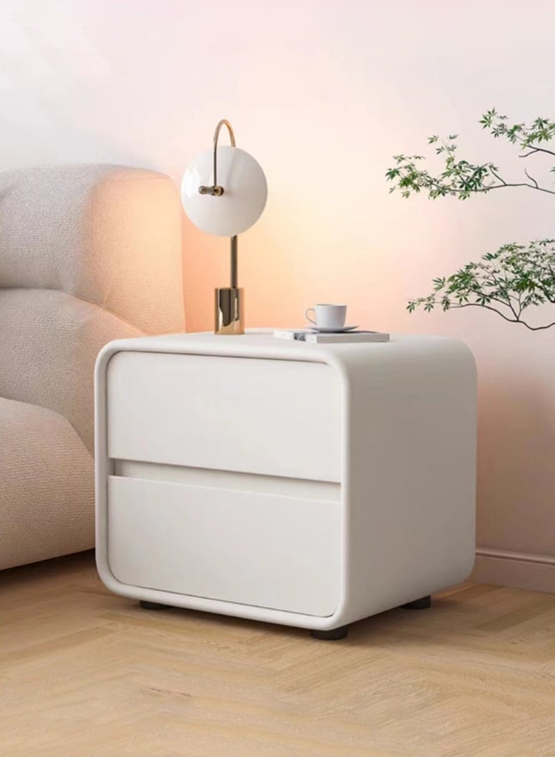 شو وو طاولة سرير جانبية حديثة من طبقتين، طاولة جانبية بدون تركيب، طاولة جانبية، طاولة جانبية نهائية، خزانة تخزين بجانب السرير، خزانة تخزين منزلية مجمعة بالكامل مع لمسة نهائية من الجلد، درجان خشبيان - Image 1