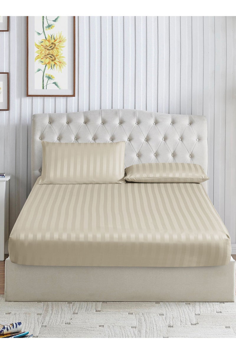 Donetella 3-Piece Striped Bedding Set – Super King Fitted Sheet 200x200+35 cm with All-Around Elastic & 2 Matching Pillowcases - Image 1