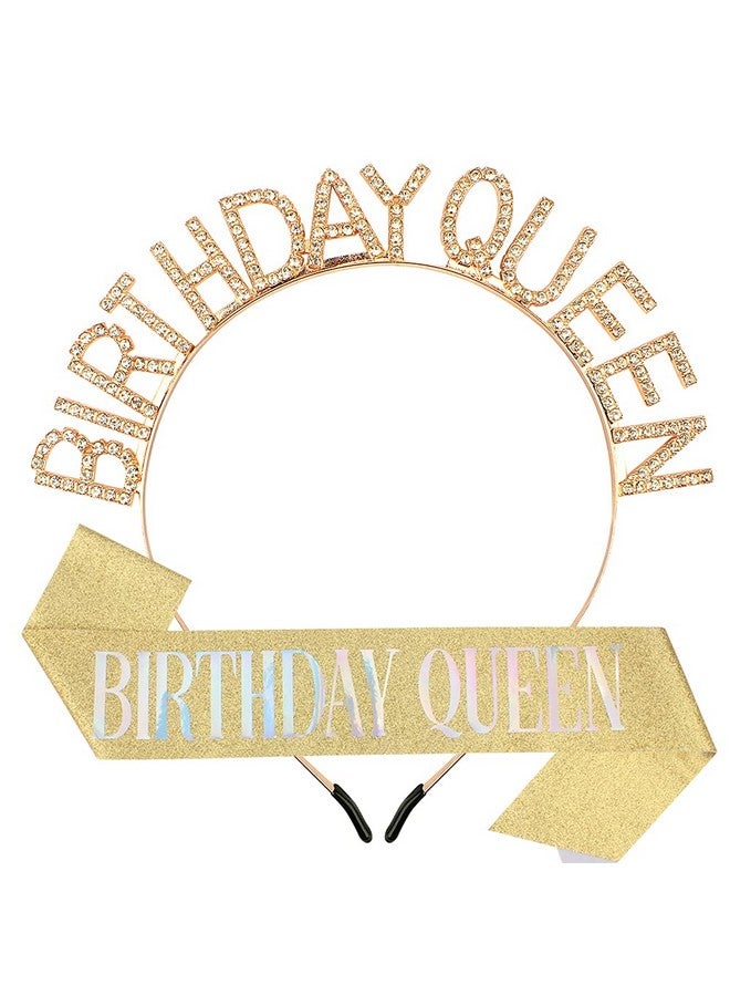 AOPRIE Birthday Queen Crown & Sash For Women Gold Birthday Tiara For Girls Birthday Queen Headband Princess Crown Rhinestone Happy Birthday Accessories - Image 1