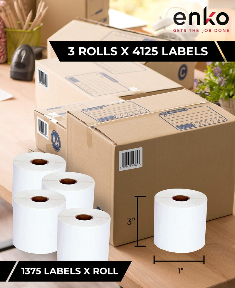 enKo Products enKo (3 Rolls, 4,125 Labels) 3" x 1" Direct Thermal Labels for FBA Stickers, FNSKU Labels Compatible for Zebra Thermal Printers - Image 2