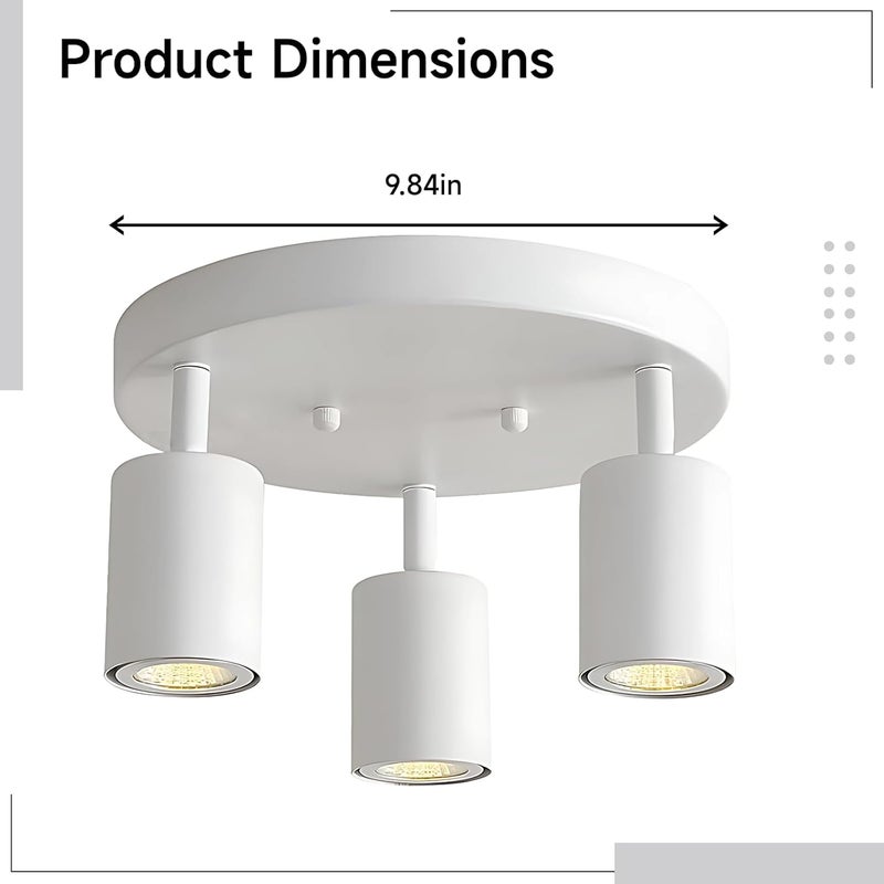 Adjustable Directional Spotlight Ceiling Light, 3-Light White Round Flush Mount, 9.8 in Iron, Easy Install for Kitchen, Bedroom, Office - Image 4