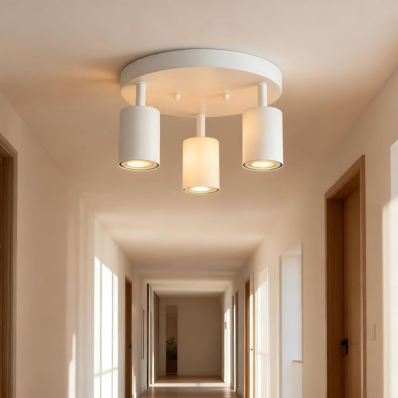 Adjustable Directional Spotlight Ceiling Light, 3-Light White Round Flush Mount, 9.8 in Iron, Easy Install for Kitchen, Bedroom, Office - Image 3