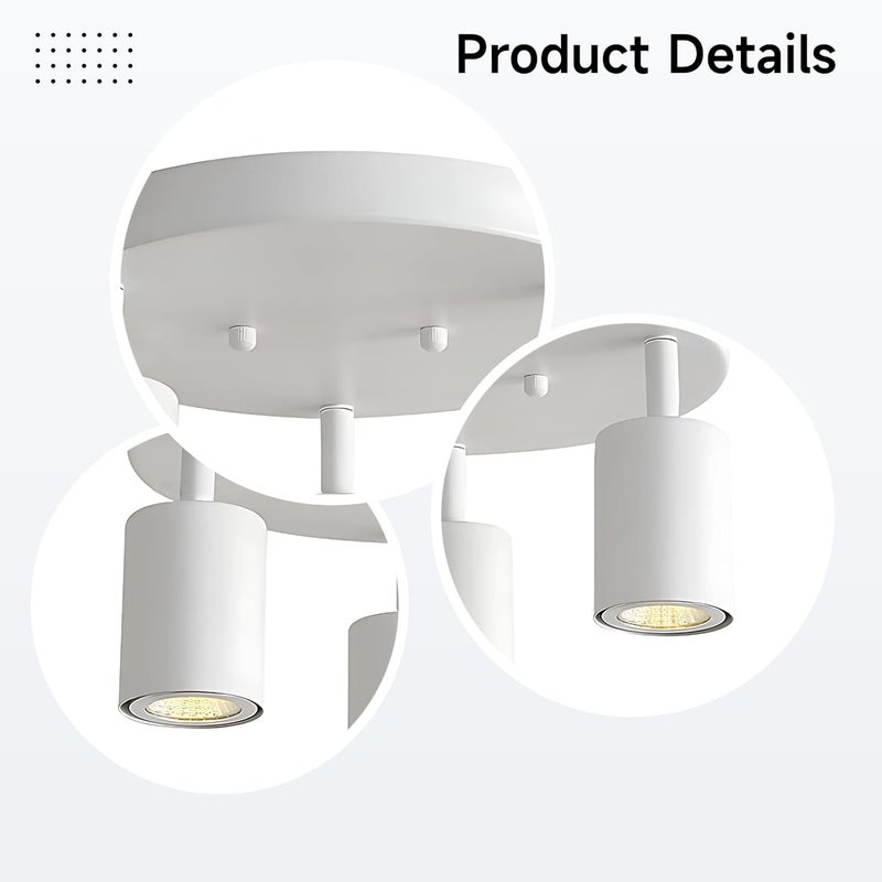 Adjustable Directional Spotlight Ceiling Light, 3-Light White Round Flush Mount, 9.8 in Iron, Easy Install for Kitchen, Bedroom, Office - Image 2