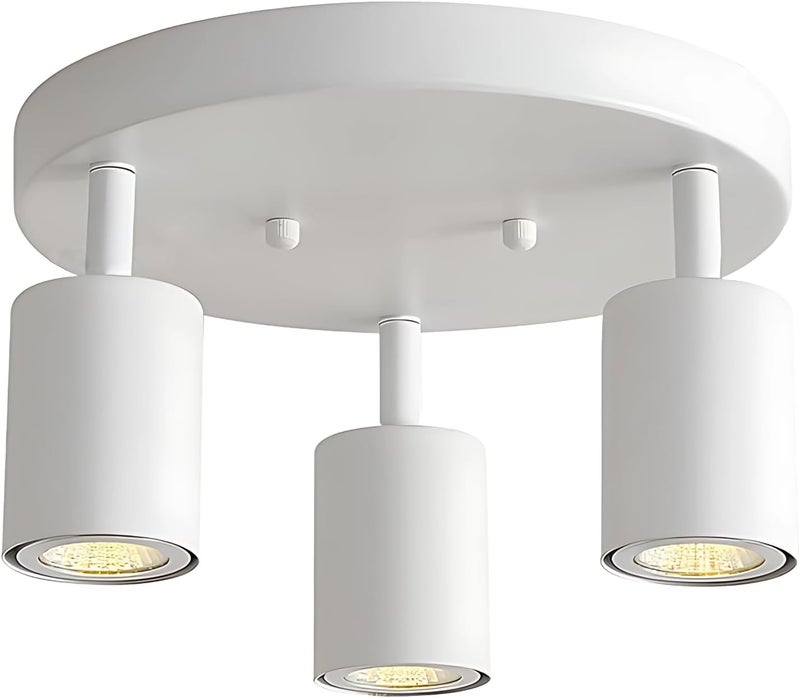 Adjustable Directional Spotlight Ceiling Light, 3-Light White Round Flush Mount, 9.8 in Iron, Easy Install for Kitchen, Bedroom, Office - Image 1