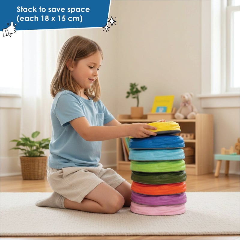 alldoro Soft Balance Stones Set of 8 | Non-Slip Foam Stepping Stones | 18x15cm | Stackable | Balance Training Toy for Kids Age 3+ - Image 5