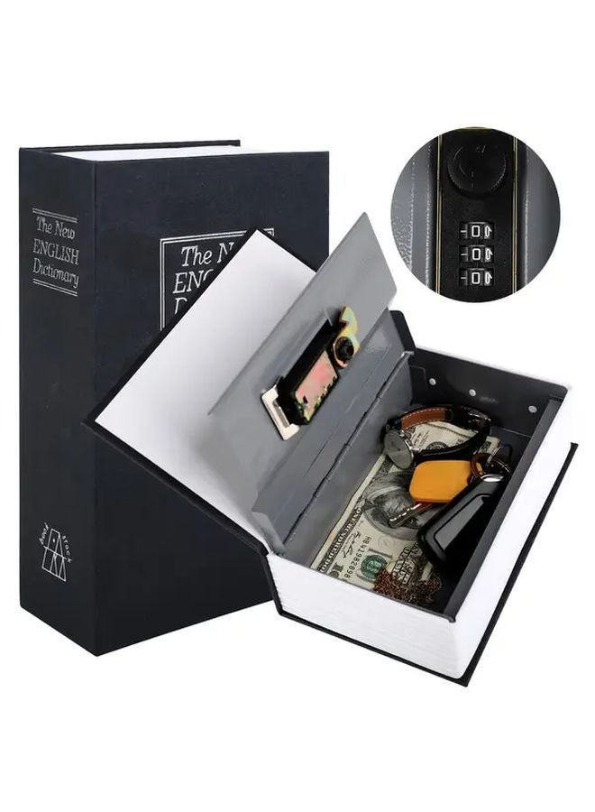Black Small Book Safe With Password Lock Metal Cash Storage Box Gift - Image 2