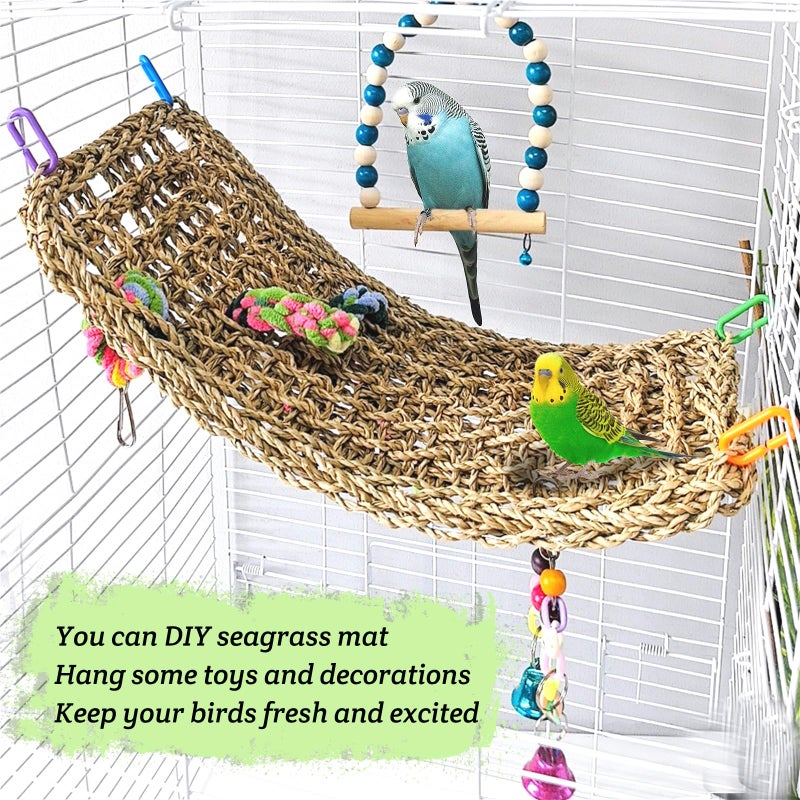 Hamiledyi Bird Seagrass Mat 16 Ã— 7" Parrot Natural Grass Woven Net Hammock Parakeet Climbing Rope Ladder Mat Chew Toys Cage Accessories for Pigeon Cockatiel Conure Budgie Cockatoo Rat Hamster - Image 4